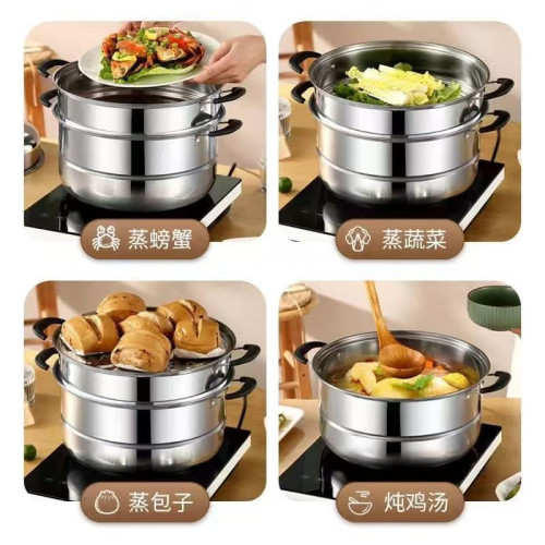 不鏽鋼特厚雙層蒸鍋家用三層蒸饅頭一體瓦斯爐電磁爐商用多層湯鍋