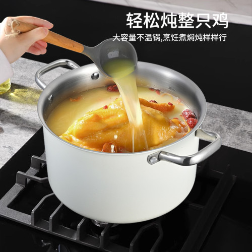 無塗層316陶瓷不鏽鋼湯鍋加深家用煮鍋電磁爐蒸煮燉鍋雙耳高湯鍋