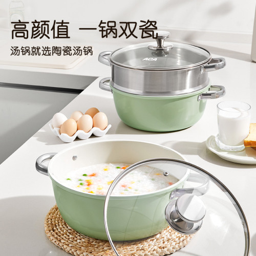 雙耳陶瓷湯鍋家用瓦斯電磁爐電陶爐專用燒水煮麵條拉面煲湯不沾鍋