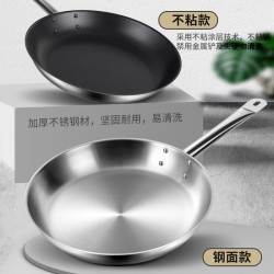 不鏽鋼平底鍋無塗層家用商用酒店大號西式牛排煎鍋烙餅鍋不沾鍋36