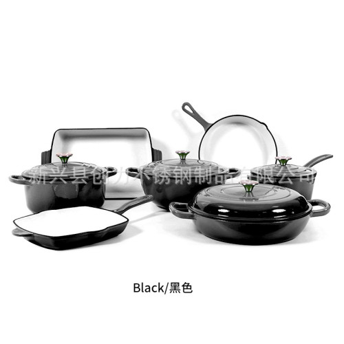 鑄鐵琺瑯鍋7件套媽咪鍋無塗層湯鍋煎盤7PCS SET禮品鍋fry pan