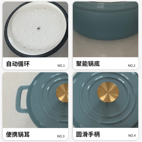 琺瑯鑄鐵鍋家用無塗層陶瓷雙耳燉鍋大容量加厚煲湯鍋一鍋多用
