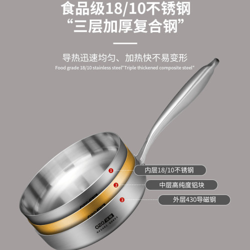 18-10三層鋼煎鍋加厚平底鍋家用精緻小鍋平底牛排煎鍋炒鍋高檔