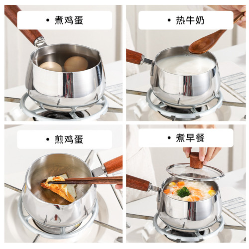 316不鏽鋼奶鍋家用日式無塗層小鍋寶寶輔食木柄雪平鍋