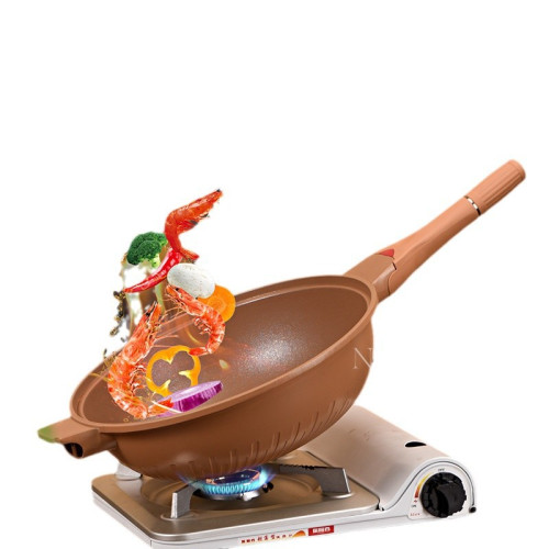 陶土麥飯石不沾鍋炒鍋平底家用無油煙微壓炒菜鍋電磁爐瓦斯爐專用