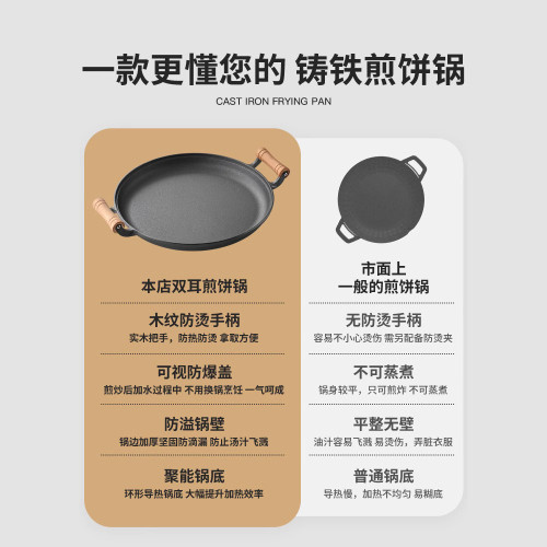 鑄鐵烙餅鍋煎餅鍋家用無塗層不沾鍋手抓餅煎餅果子工具煎水煎包鍋