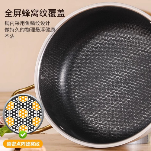 食品級316不鏽鋼雙耳湯鍋家用煮粥燉煮燜蜂窩韓式蒸煮不沾鍋鍋具