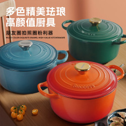 家用雙耳鍋琺瑯鍋不沾鍋燉湯鍋網紅大容量煲湯高顔值燉鍋荷蘭鍋