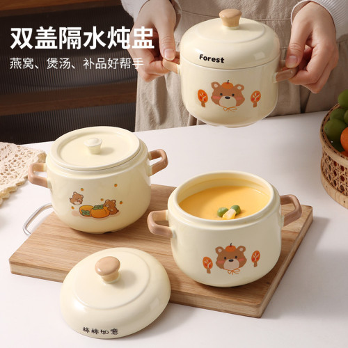 雙蓋提手陶瓷燉盅隔水燉家用燕窩一人份品級煨湯瓦罐湯小燉罐