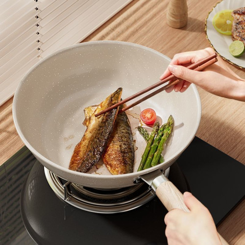 【速髮】麥飯石紋炒鍋不沾鍋家用煎炒平底鍋電磁爐瓦斯爐通用