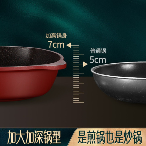 閃閃優品麥飯石方形炒鍋不沾鍋家用電磁爐炒菜鍋專用加深煎蛋鍋子