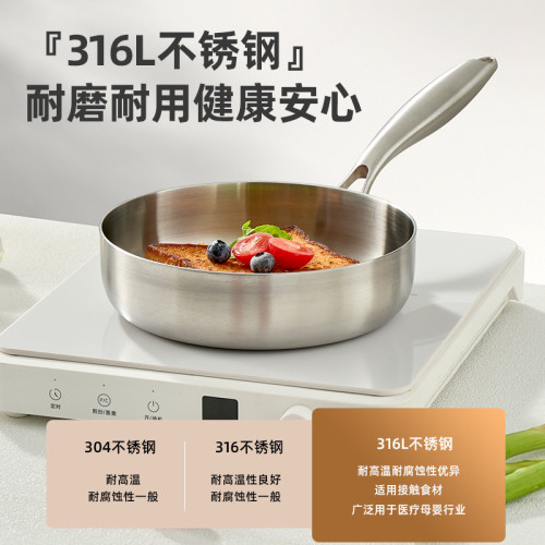 316L不鏽鋼小煎鍋無塗層牛排鍋煎蛋鍋家用平底鍋寶寶輔食鍋加厚款
