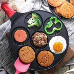 戶外家用七孔平底早餐鍋麥飯石烤盤不沾煎蛋鍋廚房專用商用