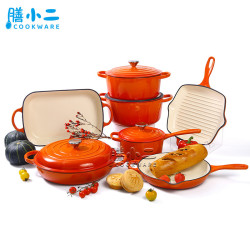 鑄鐵琺瑯鍋7件套 湯鍋煎鍋砂鍋套裝組合 Cast Iron Cookware Set