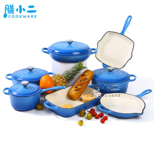 鑄鐵琺瑯鍋7件套 湯鍋煎鍋砂鍋套裝組合 Cast Iron Cookware Set