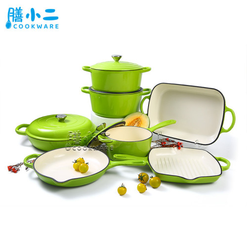 鑄鐵琺瑯鍋7件套 湯鍋煎鍋砂鍋套裝組合 Cast Iron Cookware Set