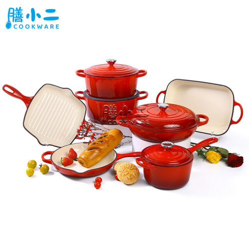 鑄鐵琺瑯鍋7件套 湯鍋煎鍋砂鍋套裝組合 Cast Iron Cookware Set