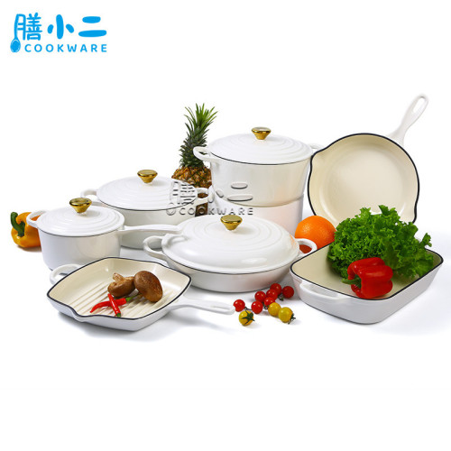 鑄鐵琺瑯鍋7件套 湯鍋煎鍋砂鍋套裝組合 Cast Iron Cookware Set