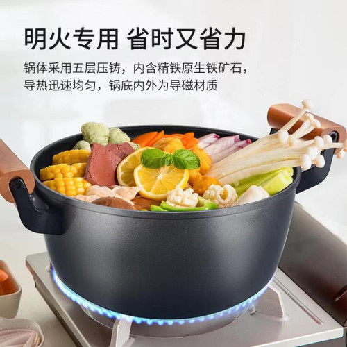 翰樂 精鐵純鐵老鐵鍋燉煮鍋24cm湯鍋雙耳湯鍋帶鐵蓋鍋純鐵鍋