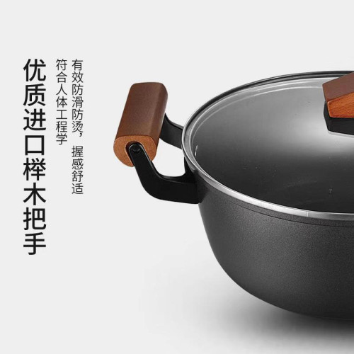 翰樂 精鐵純鐵老鐵鍋燉煮鍋24cm湯鍋雙耳湯鍋帶鐵蓋鍋純鐵鍋