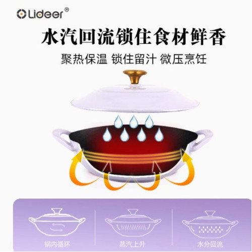 琺瑯鍋鑄鐵雙耳小炒鍋一人份鍋炒菜鍋家用不沾鍋鐵鍋電磁爐帶蓋