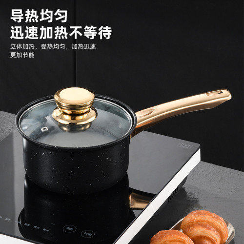 麥飯石不沾套鍋8pcs 金色手柄不沾鍋平底鍋湯鍋雙耳鍋鍋具