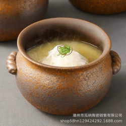 粗陶虎皮釉金財煲農家菜瓦罐湯煲雙耳裝湯碗罐耐高溫酒店餐廳燉湯