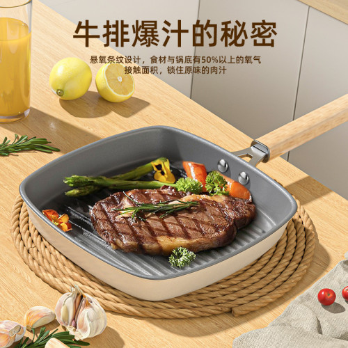 陶瓷牛排煎鍋加厚塗層平底鍋家用條紋牛扒專用不沾鍋電磁爐瓦斯爐