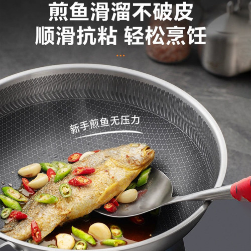 316不鏽鋼炒鍋不沾鍋家用圓底鍋瓦斯爐凹面電磁爐專用尖底炒菜鍋