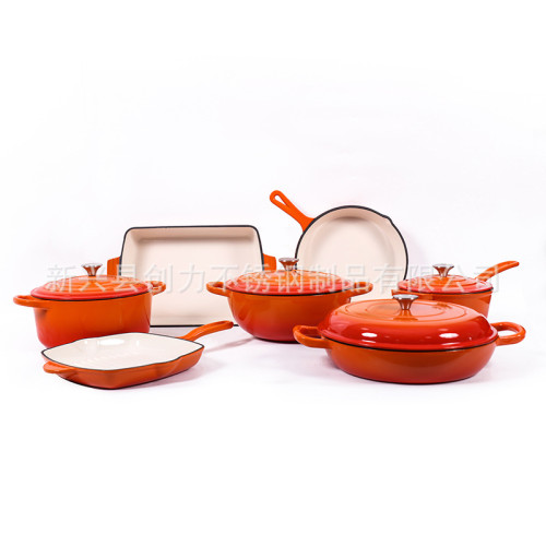 鑄鐵琺瑯鍋Manufacturer's enamel pot set無塗層湯鍋燉鍋媽咪鍋