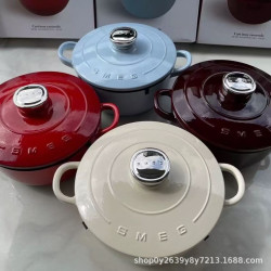 爆款smeg琺瑯鍋24cm雙耳鑄鐵鍋斯麥格加厚不沾鍋燉湯鍋圓形