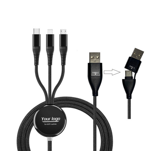 二拖三六合一LogoLED發光數據充電線袋裝展會禮品