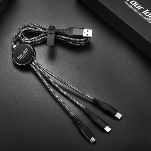 二拖三六合一LogoLED發光數據充電線袋裝展會禮品