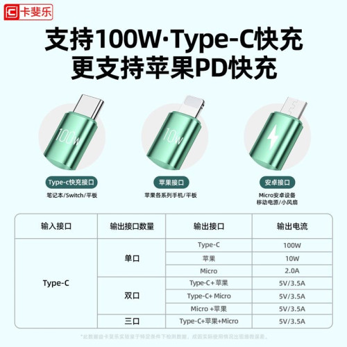卡斐樂爆款數據線一拖三伸縮超級快充適用蘋果華爲充電線禮品印刷