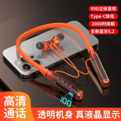 新品透明數顯藍牙耳機大電量掛脖藍牙耳機可插TF卡超長續航