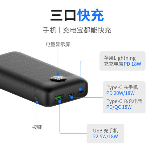 20000安培大容量數顯22.5W超級快充充電寶PD 20W雙向快充行動電源