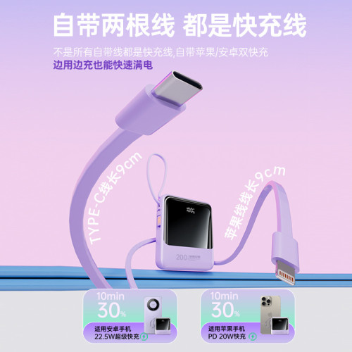 迷你可攜式PD20W雙向快充帶線充電寶20000安培超大容量小巧