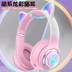 AKZ-62新款發光貓耳 可愛太空艙頭戴式藍牙耳機重低音遊戯無