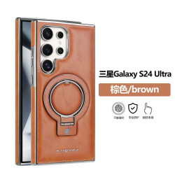 適用三星S25Ultra手機殼皮套球拍磁吸支架S24皮革防摔保護套