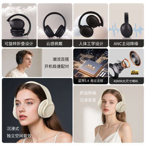 ANC主動降噪不漏音高保真無線藍牙超長續航頭戴式藍牙耳機
