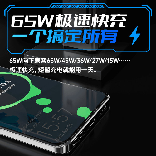 【3C認証】倍魔65W氮化鎵充電禮盒套裝適用於小米蘋果華爲充電器.