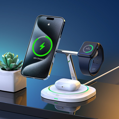 15w三合一充電器支架適用蘋果手機iWatchAirpods帶燈光快充無線充
