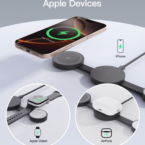 新款桌面折曡三合一磁吸無線充電器 可折曡適用於蘋果手機無線充