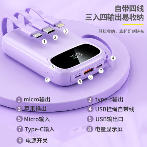 22.5W迷你充電寶快充帶線20000安培大容量禮品行動電源
