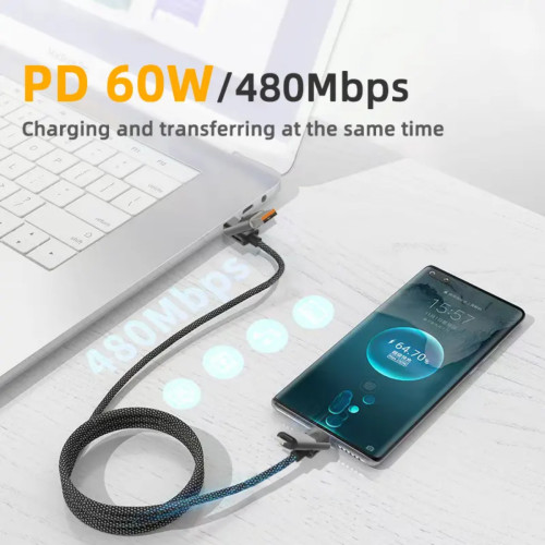 65W4合1快充2拖2數據線適用華爲Typec蘋果PD27W車用手機充電線跨