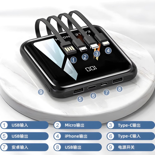 3C充電寶120W快充大容量20000安培小巧可攜式超薄迷你帶線電源
