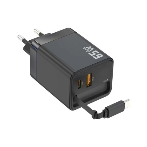 PD65W伸縮線快充充電器氮化鎵全協議顯標快充A+C雙口多功能充