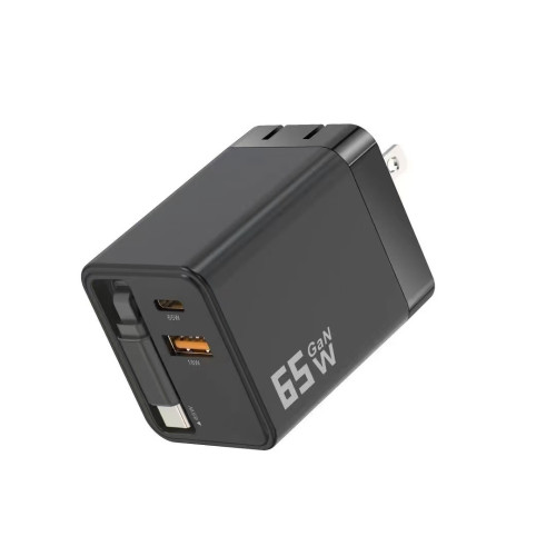 PD65W伸縮線快充充電器氮化鎵全協議顯標快充A+C雙口多功能充
