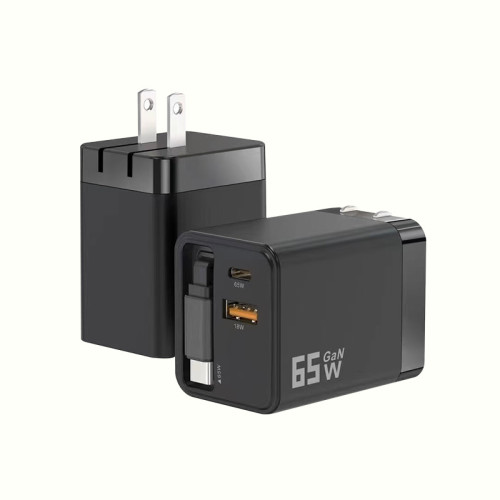 PD65W伸縮線快充充電器氮化鎵全協議顯標快充A+C雙口多功能充