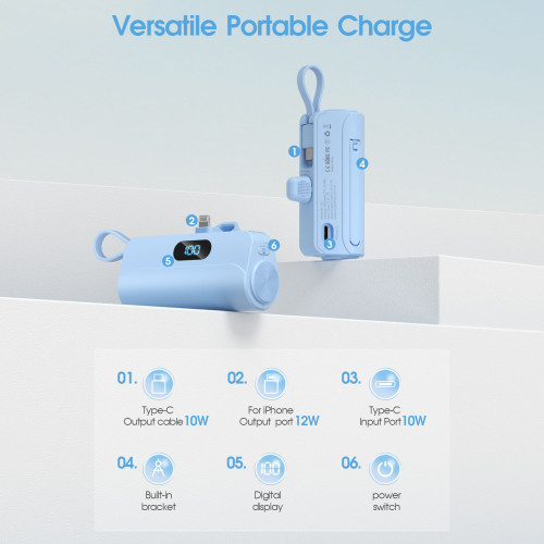 KC/PSE/CE/UL迷你自帶線膠囊充電寶小巧可攜式充電寶power bank
